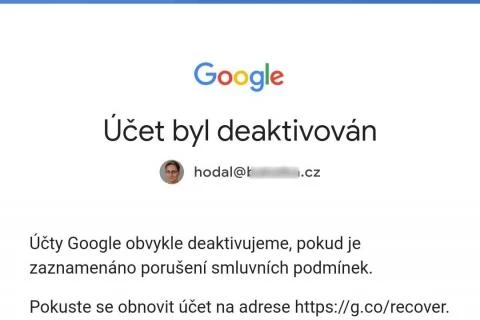Google - váš účet byl deaktivován