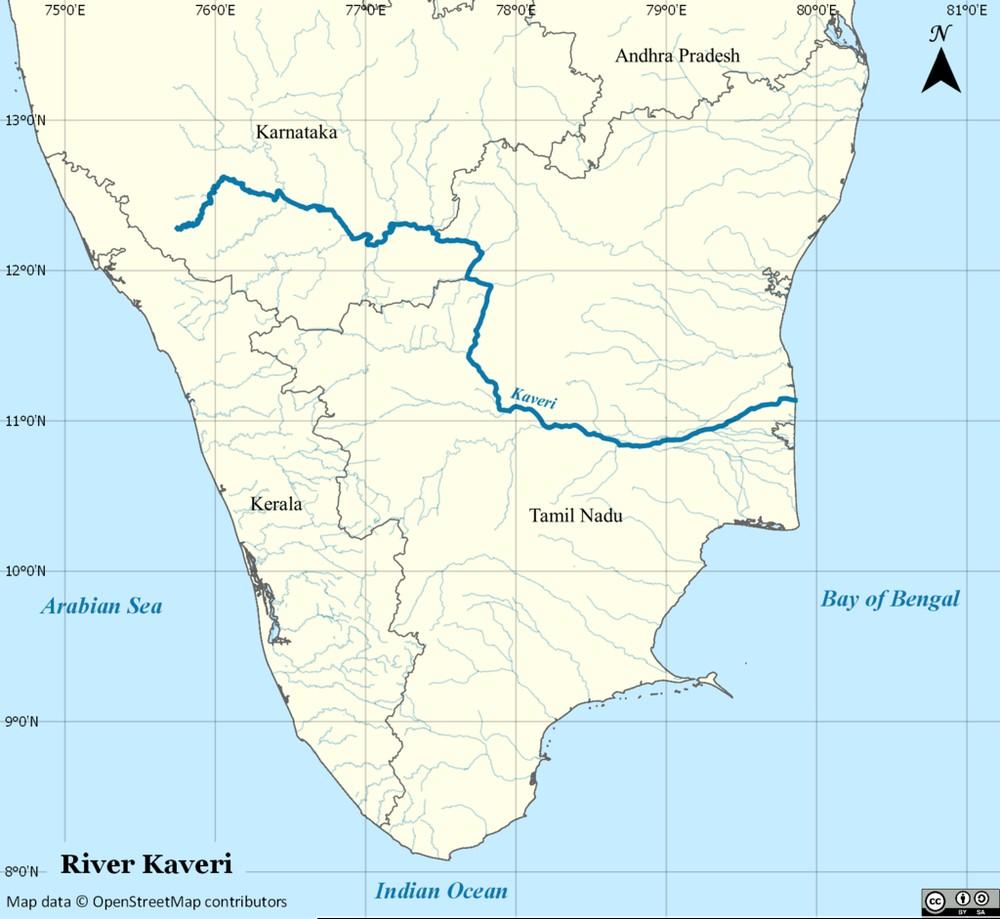 &quot;River Cauvery EN&quot; by NaanCoder - Own work. Licensed under CC BY-SA 3.0 via Wikimedia Commons - http://commons.wikimedia.org/wiki/File:River_Cauvery_EN.png#/media/File:River_Cauvery_EN.png