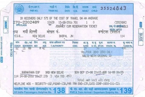 Lístek na vlak - indická železnice
