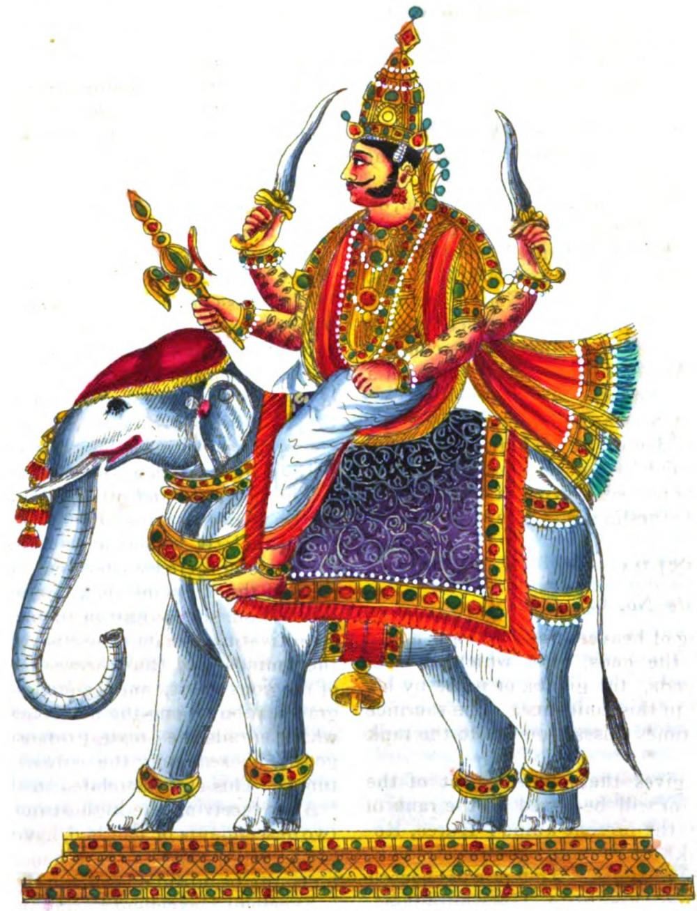 Indra jezdí na bílém slonovi. 