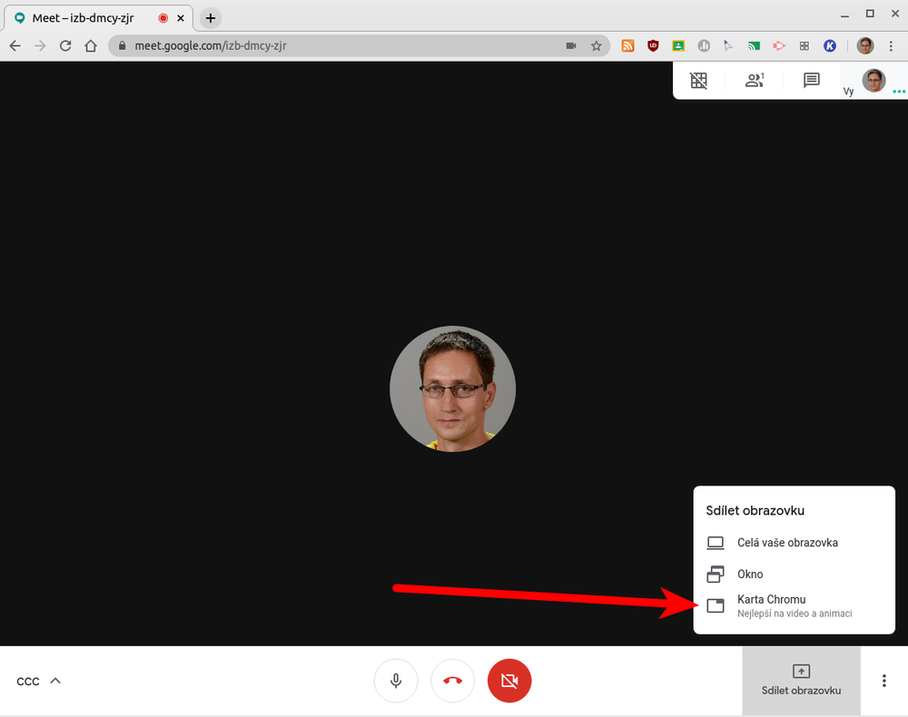 Google Meet dokáže v kartě Chrome přehrát i systémový zvuk